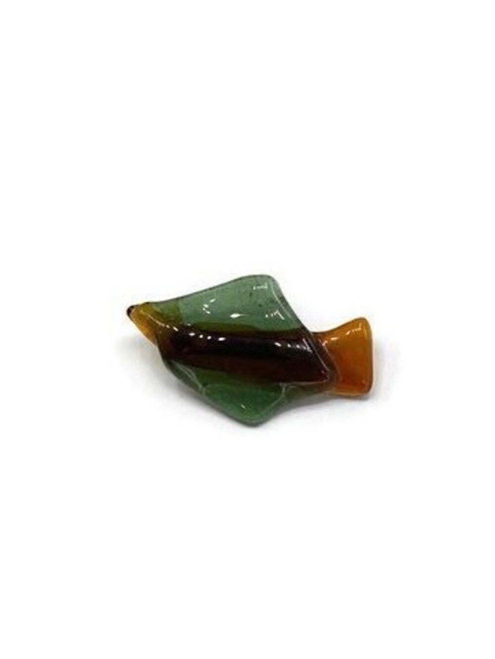 Vintage Colorful Artisan Green and Amber Art Glass Abstract Fish Brooch Pin